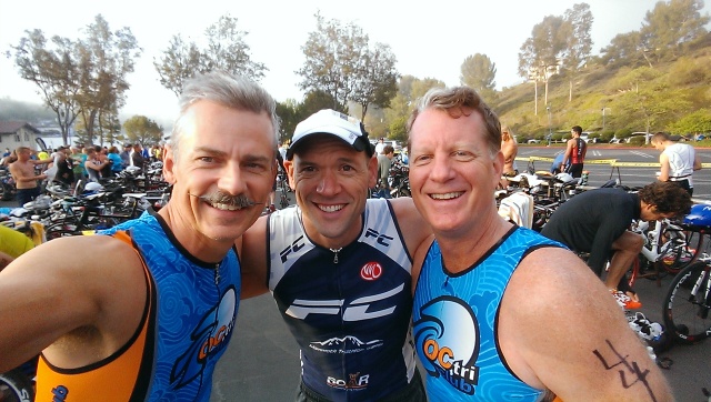 Jim (me), Doug, and Michael in T1 just before the start